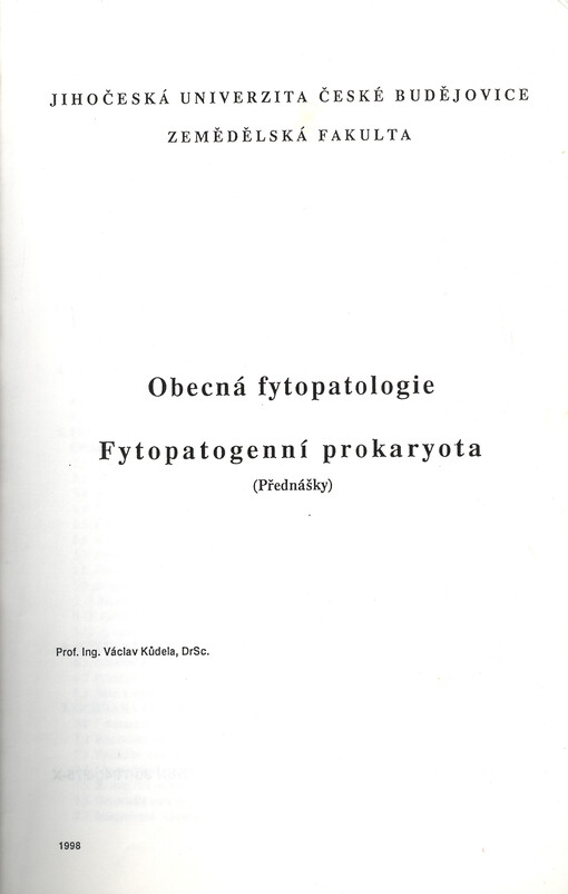 Obecná fytopatologie ; Fytopatogenní prokaryota