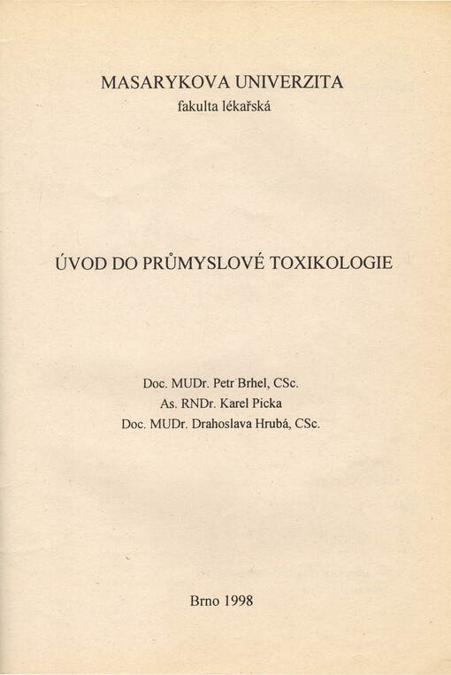 Úvod do průmyslové toxikologie