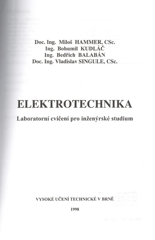 Elektrotechnika : laboratorní cvičení pro inženýrské studium