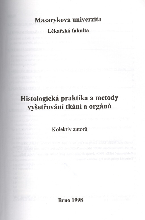 Histologická praktika a metody vyšetřování tkání a orgánů