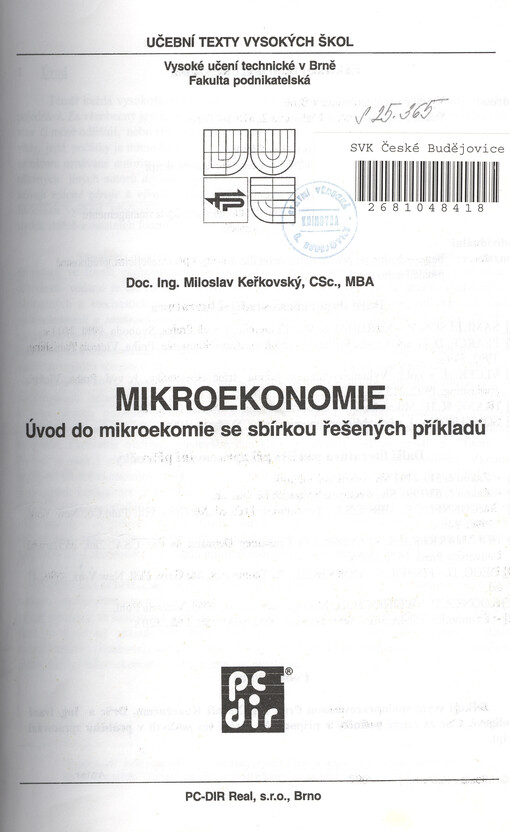Mikroekonomie : úvod do mikroekonomie se sbírkou řešených příkladů