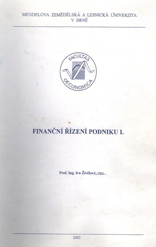 Finanční řízení podniku. I.