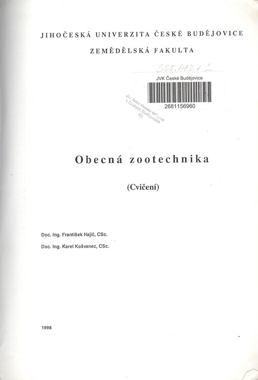 Obecná zootechnika : (cvičení)