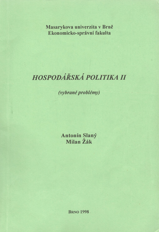 Hospodářská politika II :(vybrané problémy)