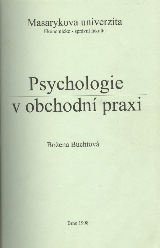 Psychologie v obchodní praxi