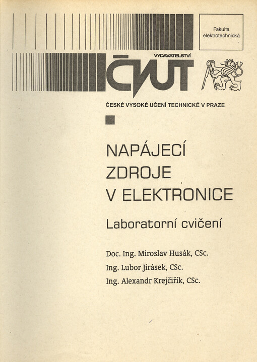 Napájecí zdroje v elektronice : laboratorní cvičení