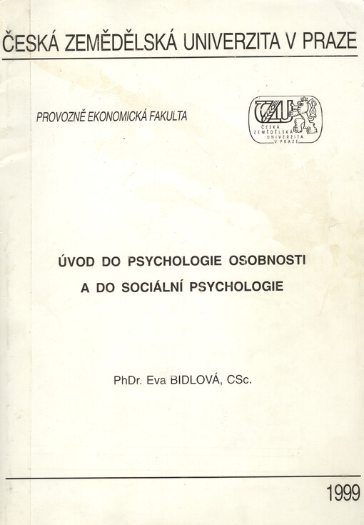 Úvod do psychologie osobnosti a do sociální psychologie