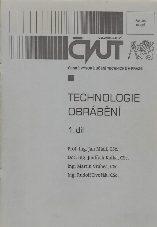 Technologie obrábění. 1. díl