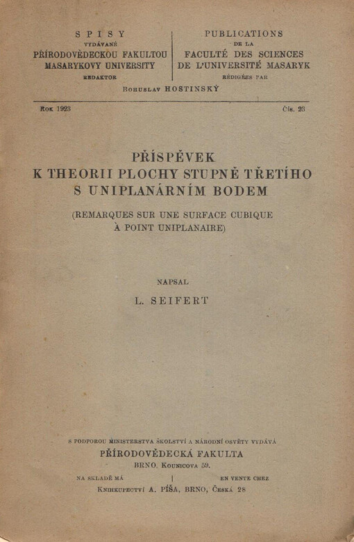 Příspěvek k theorii plochy stupně třetího s uniplanarním bodem /