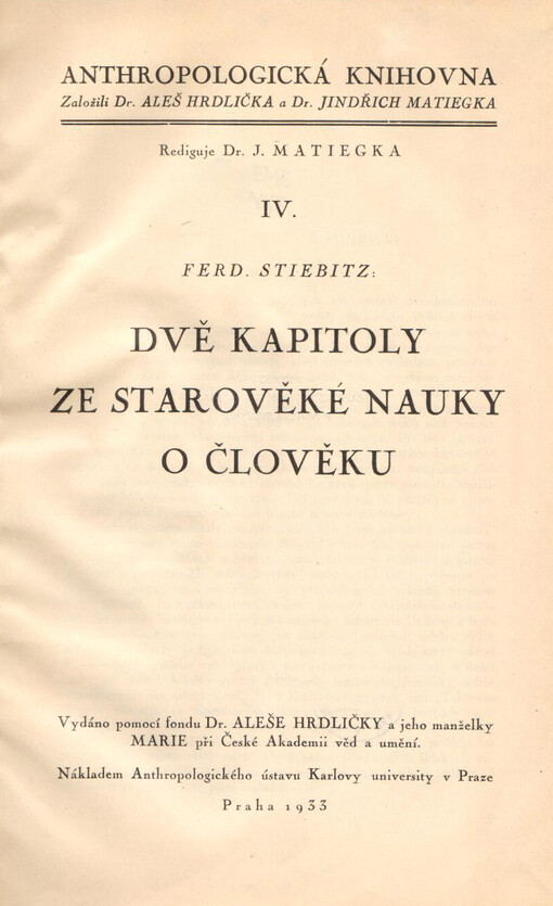 Dvě kapitoly ze starověké nauky o člověku /