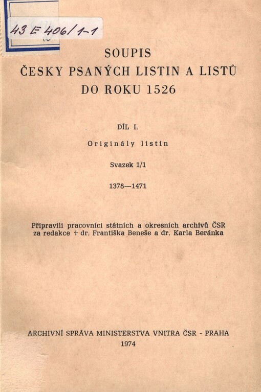 Soupis česky psaných listin a listů do roku 1526