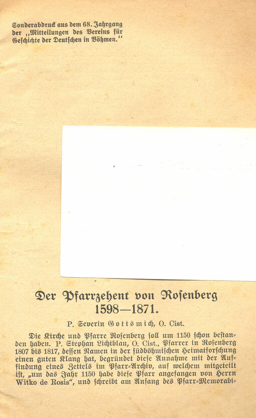 Der Pfarrzehent von Rosenberg 1598-1871