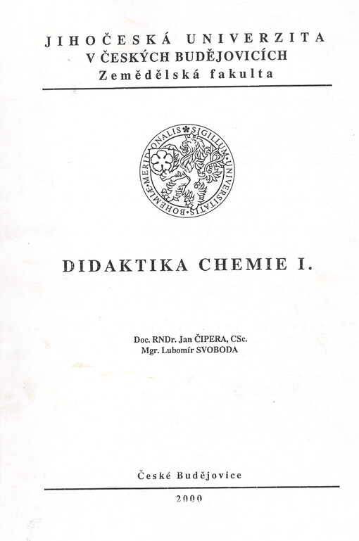 Didaktika chemie. I.