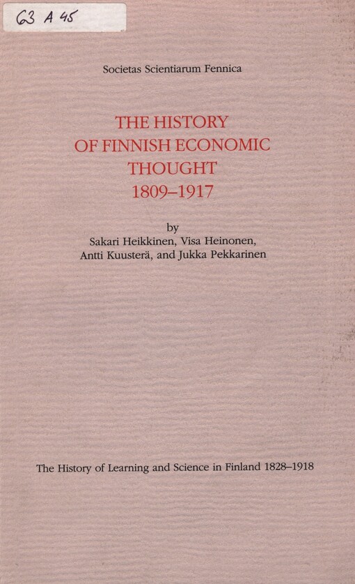 The History of finnish economic thought 1809-1917
