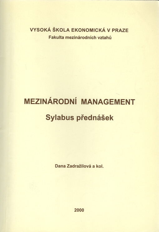 Mezinárodní management : sylabus přednášek