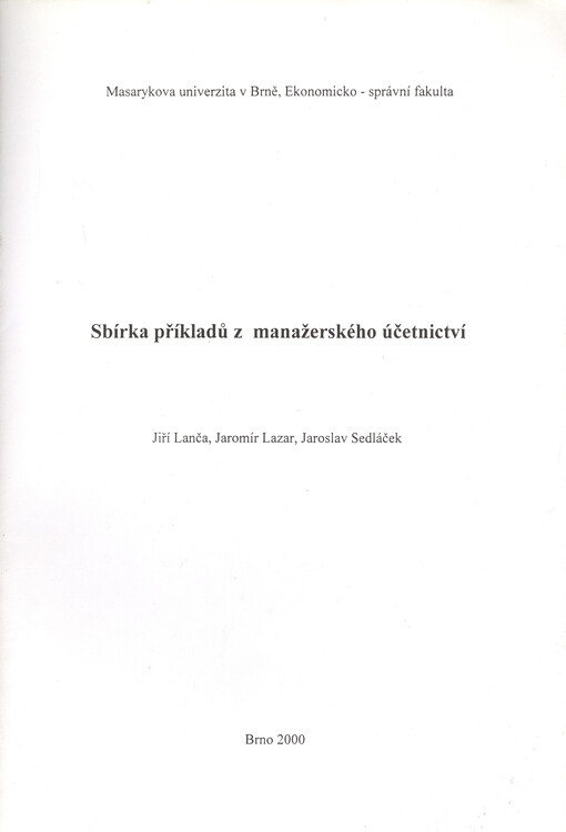 Sbírka příkladů z manažerského účetnictví