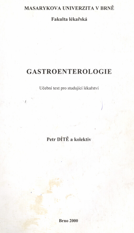Gastroenterologie : učební text pro studující lékařství