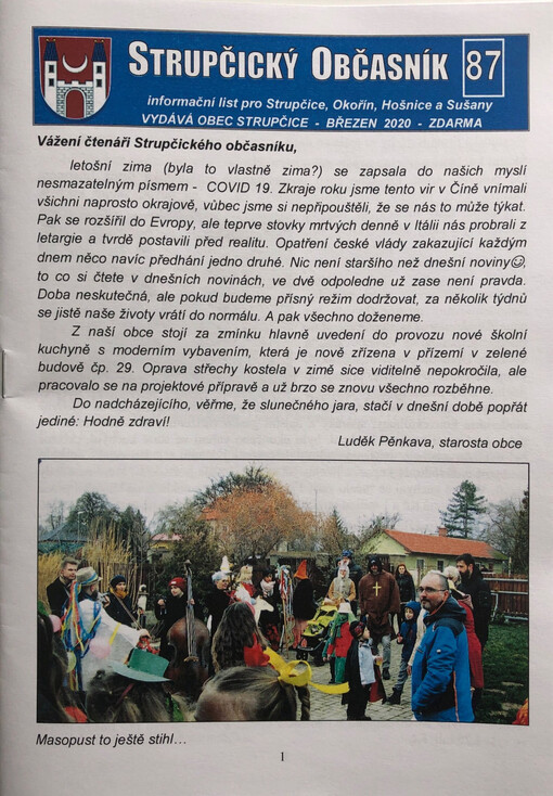 Strupčický občasník : informační list pro Strupčice, Okořín, Hošnice a Sušany