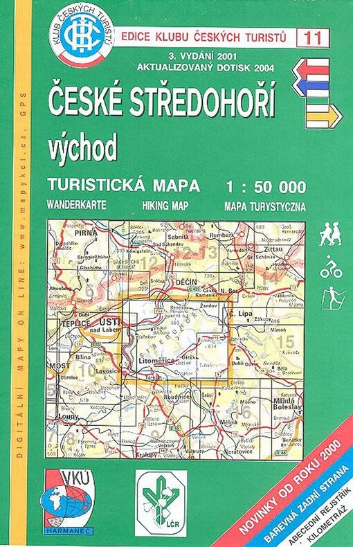 České středohoří - východ turistická mapa 1:50^000 : novinky od roku 2000; barevná zadní strana; kilometráž : digitální kartografie-GPS