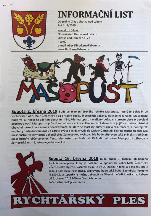 Informační list Obecního úřadu Lhotka nad Labem