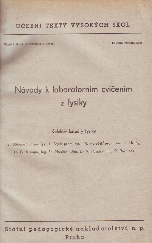 Návody k laboratorním cvičením z fysiky