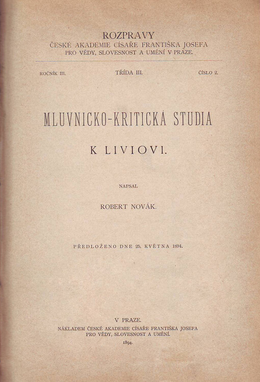 Mluvnicko-kritická studia k Liviovi.