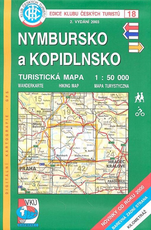 Nymbursko a Kopidlnsko turistická mapa 1:50^000 : novinky od roku 2000; barevná zadní strana; kilometráž v mapě : digitální kartografie, GPS
