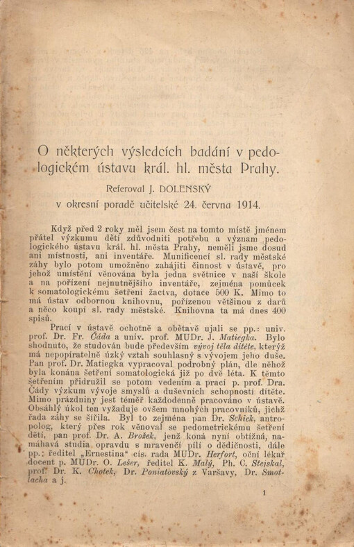 O některých výsledcích badání v Pedologickém ústavu Král. hl. města Prahy