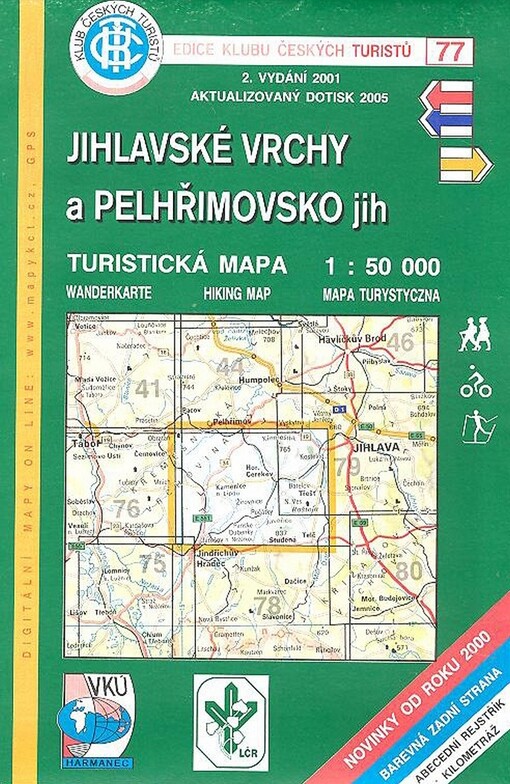 Jihlavské vrchy a Pelhřimovsko jih turistická mapa 1:50^000 : novinky od roku 2000, barevná zadní strana, kilometráž : digitální kartografie-GPS