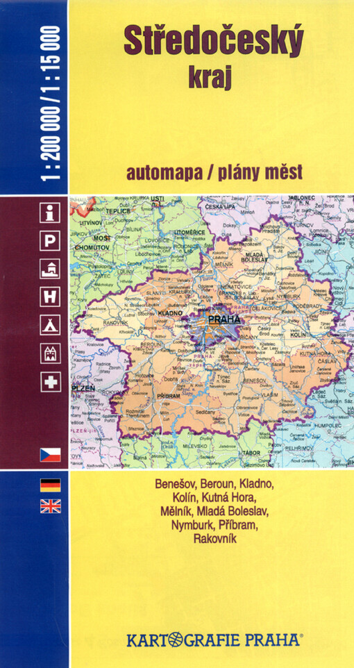 Středočeský kraj automapa 1:200^000 a plány měst 1:15^000 : automapa Středočeského kraje s rejstříkem sídel : plány všech okresních měst s rejstříky ulic