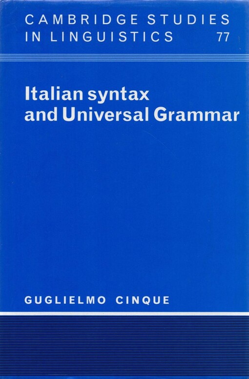 Italian Syntax and Universal Grammar (Cambridge Studies in Linguistics)