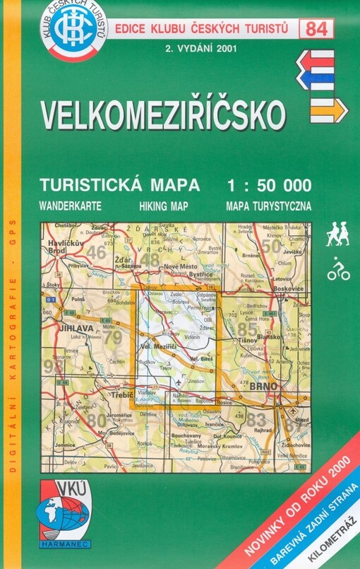 Velkomeziříčsko turistická mapa 1:50^000 : novinky od roku 2000, barevná zadní strana, kilometráž : digitální kartografie-GPS