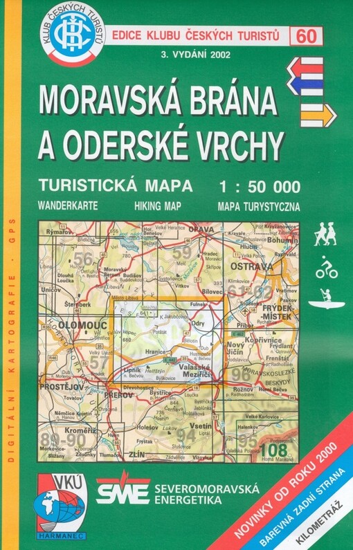 Moravská brána a Oderské vrchy turistická mapa 1:50^000 : novinky od roku 2000, barevná zadní strana, kilometráž : digitální kartografie - GPS