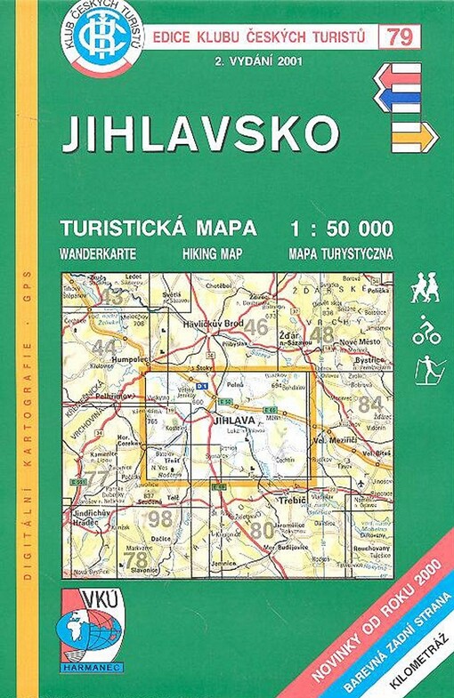 Jihlavsko turistická mapa 1:50^000 : novinky od roku 2000, barevná zadní strana, kilometráž : digitální kartografie-GPS