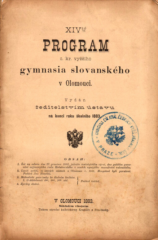 Zpráva výroční cís. král. gymnasia slovanského v Olomouci : vydána od ředitelství ústavu na konci školního roku ...