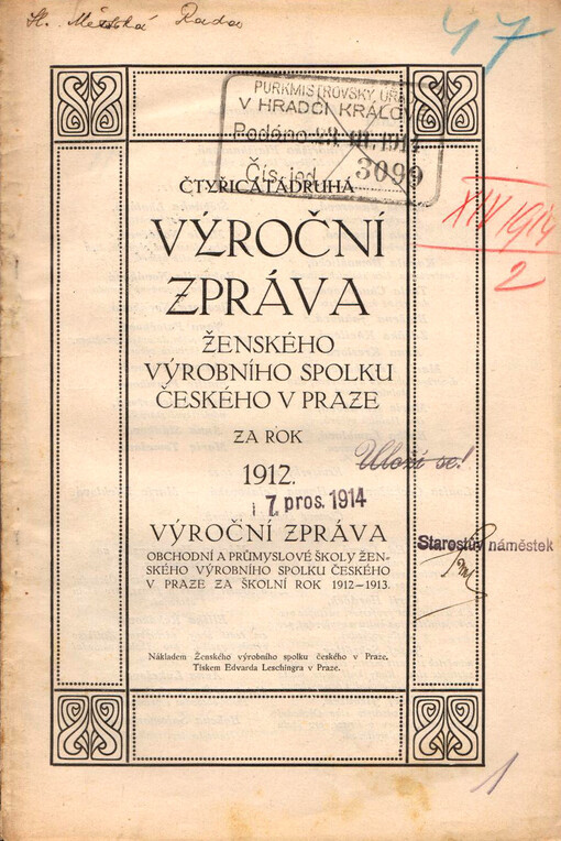 Výroční zpráva Ženského výrobního spolku českého v Praze