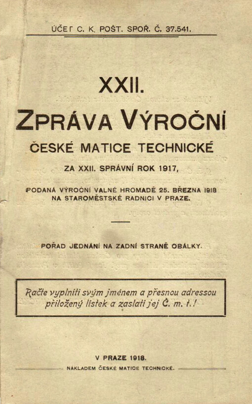 Zpráva výroční České matice technické : za ... správní rok ... podaná výroční valné hromadě ...