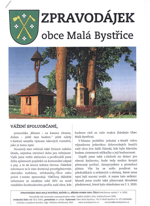 Zpravodájek obce Malá Bystřice