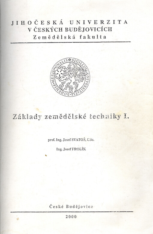 Základy zemědělské techniky. I.