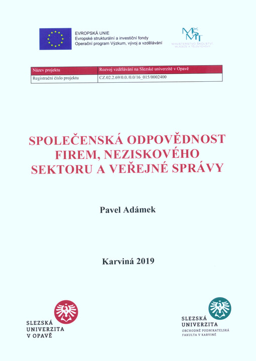 Společenská odpovědnost firem, neziskového sektoru a veřejné správy: distanční studijní text