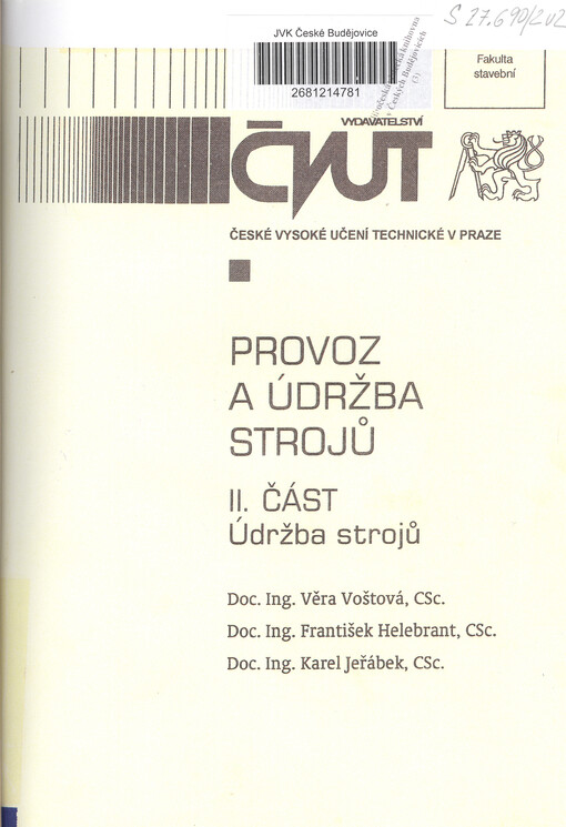 Provoz a údržba strojů. II. část, Údržba strojů