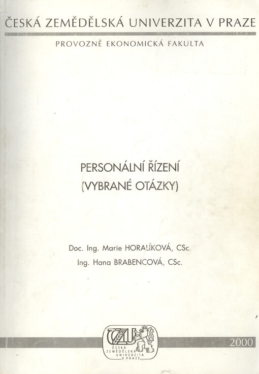 Personální řízení - vybrané otázky : (skripta ke cvičením)