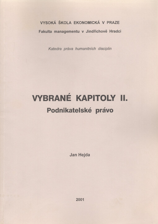 Vybrané kapitoly II. : podnikatelské právo