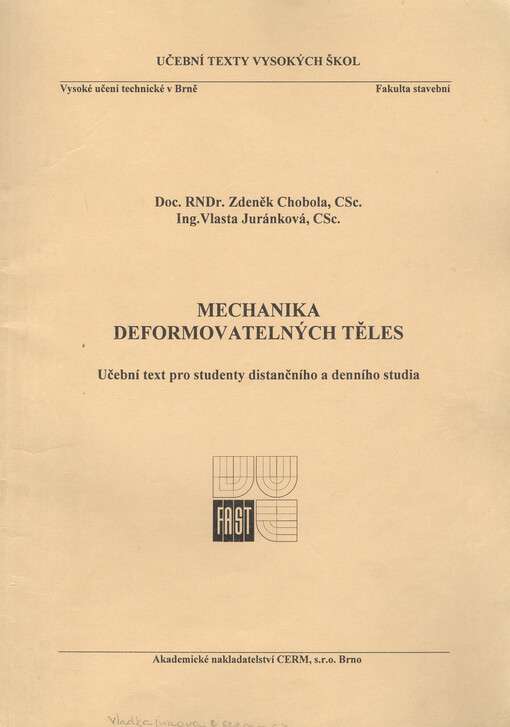 Mechanika deformovatelných těles : učební text pro studenty distančního a denního studia