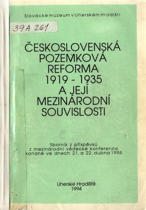 Československá pozemková reforma 1919-1935 a její mezinárodní souvislosti