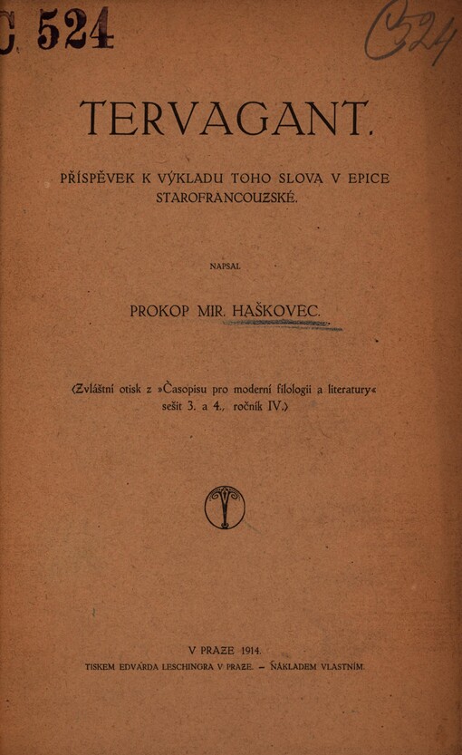 Tervagant: příspěvek k výkladu toho slova v epice starofrancouzské