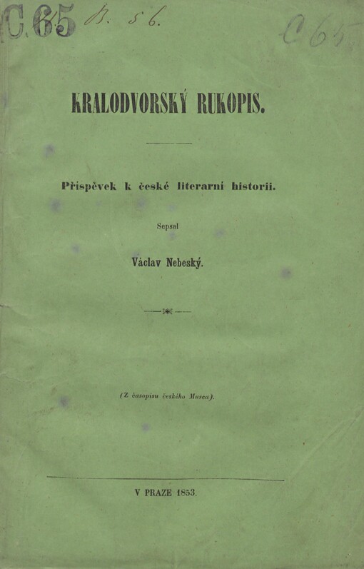 Kralodvorský rukopis: příspěvek k české literarní historii