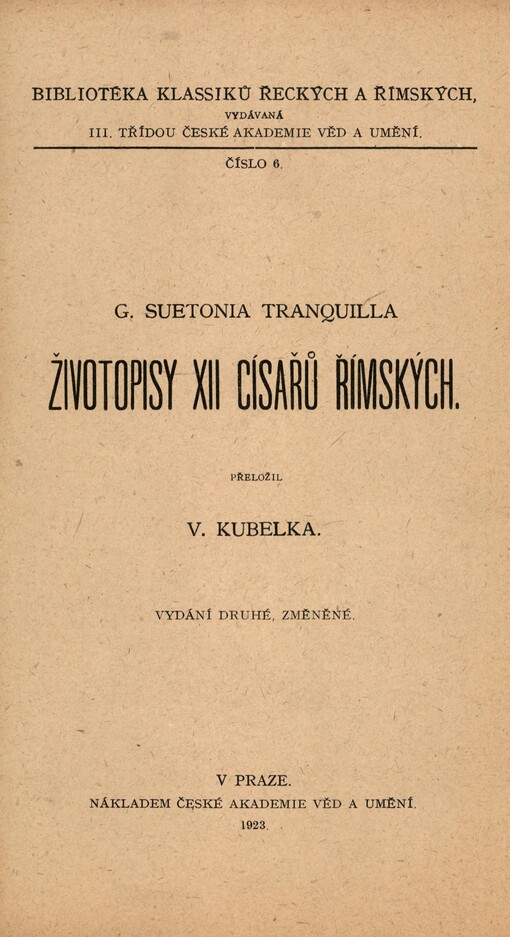 G. Suetonia Tranquilla životopisy XII císařů římských