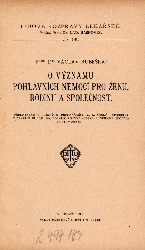 O významu pohlavních nemocí pro ženu, rodinu a společnost