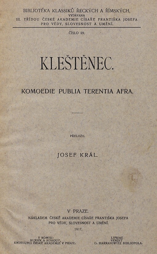 Kleštěnec: komoedie Publia Terentia Afra